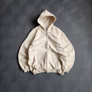 Vintage 90's PLUMA Cream Thermal Lined Full Zip Hoodie XL